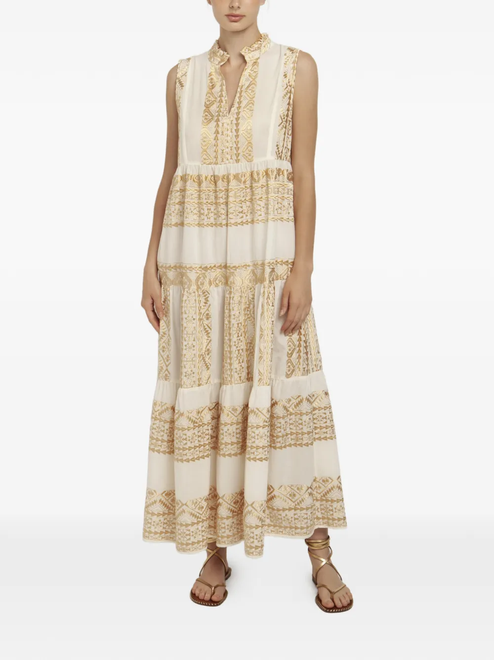 GREEK ARCHAIC KORI embroidered tiered dress - Nude