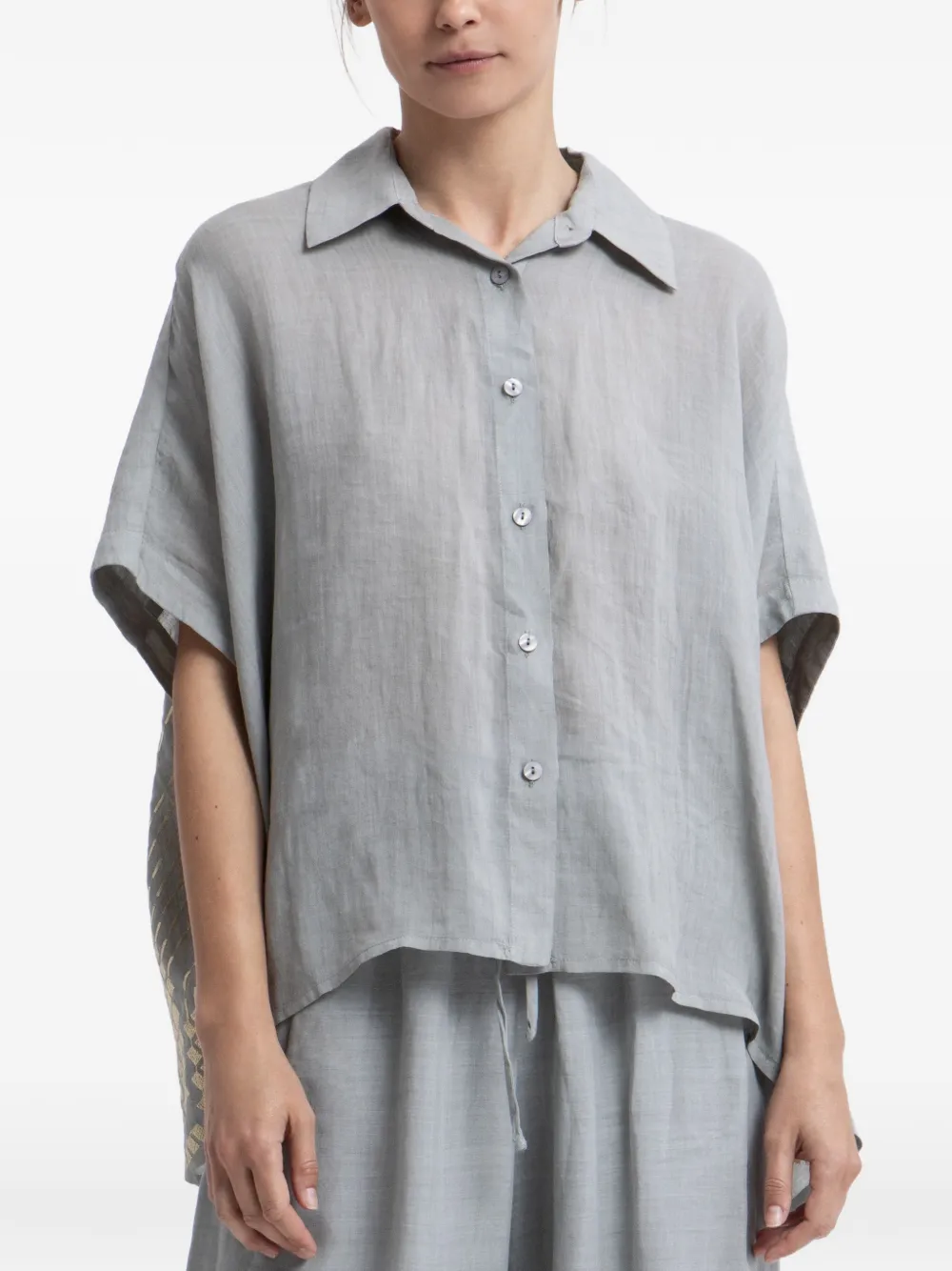 GREEK ARCHAIC KORI embroidered short-sleeve shirt - Grigio