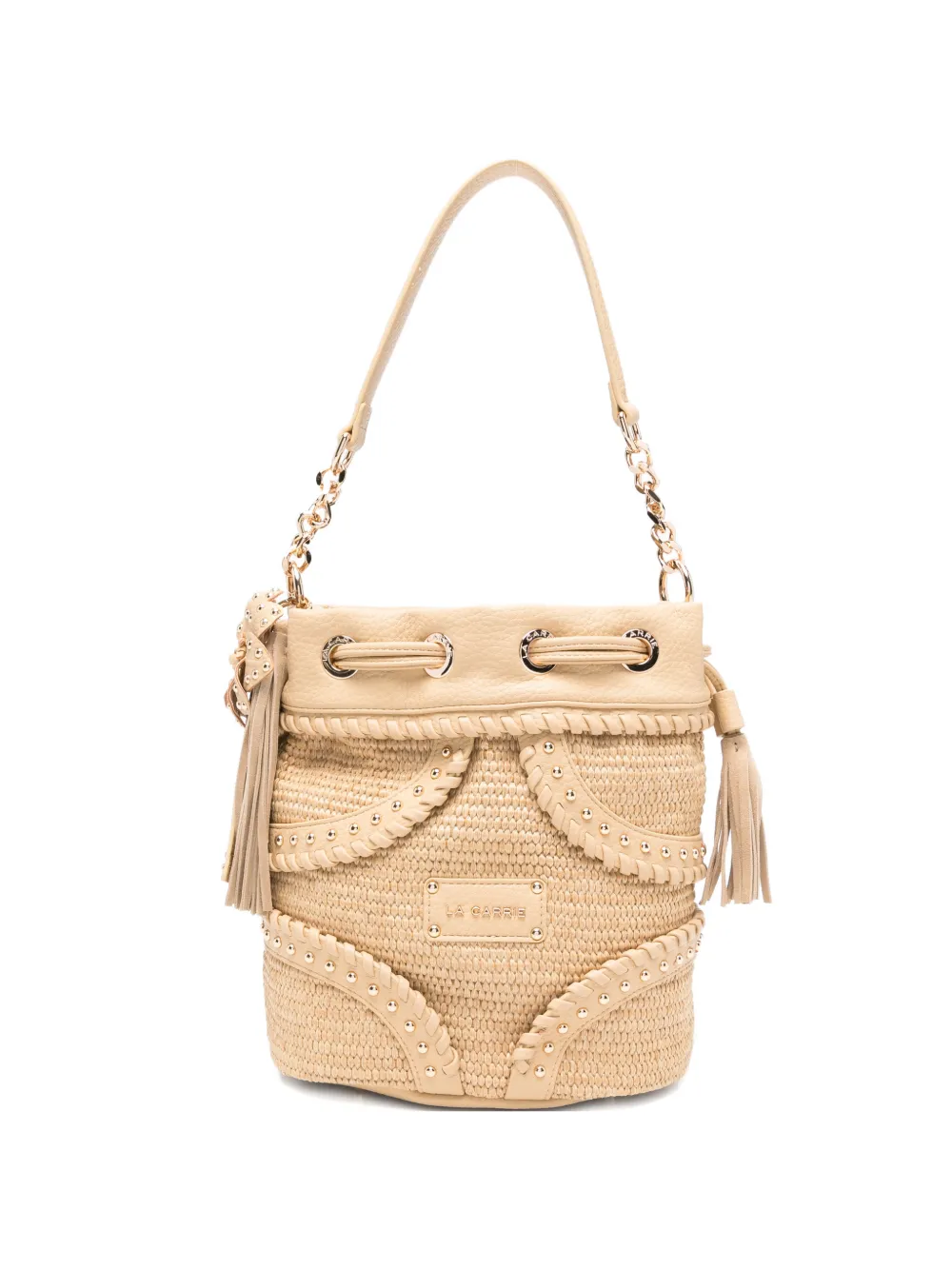 La Carrie La Plage stud-embellished bucket bag - Nude