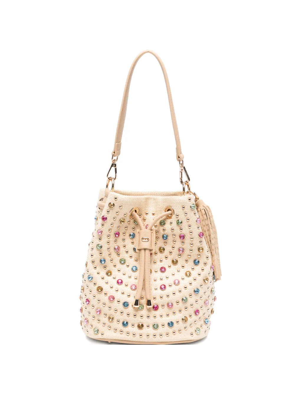 La Carrie crystal-embellished studded bucket bag - Toni neutri