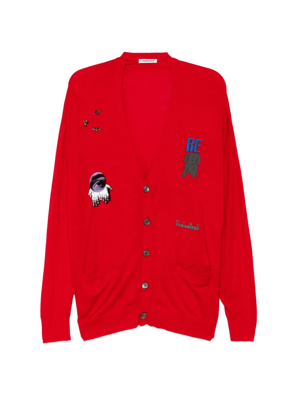 Undercover graphic-print V-neck cardigan - Red