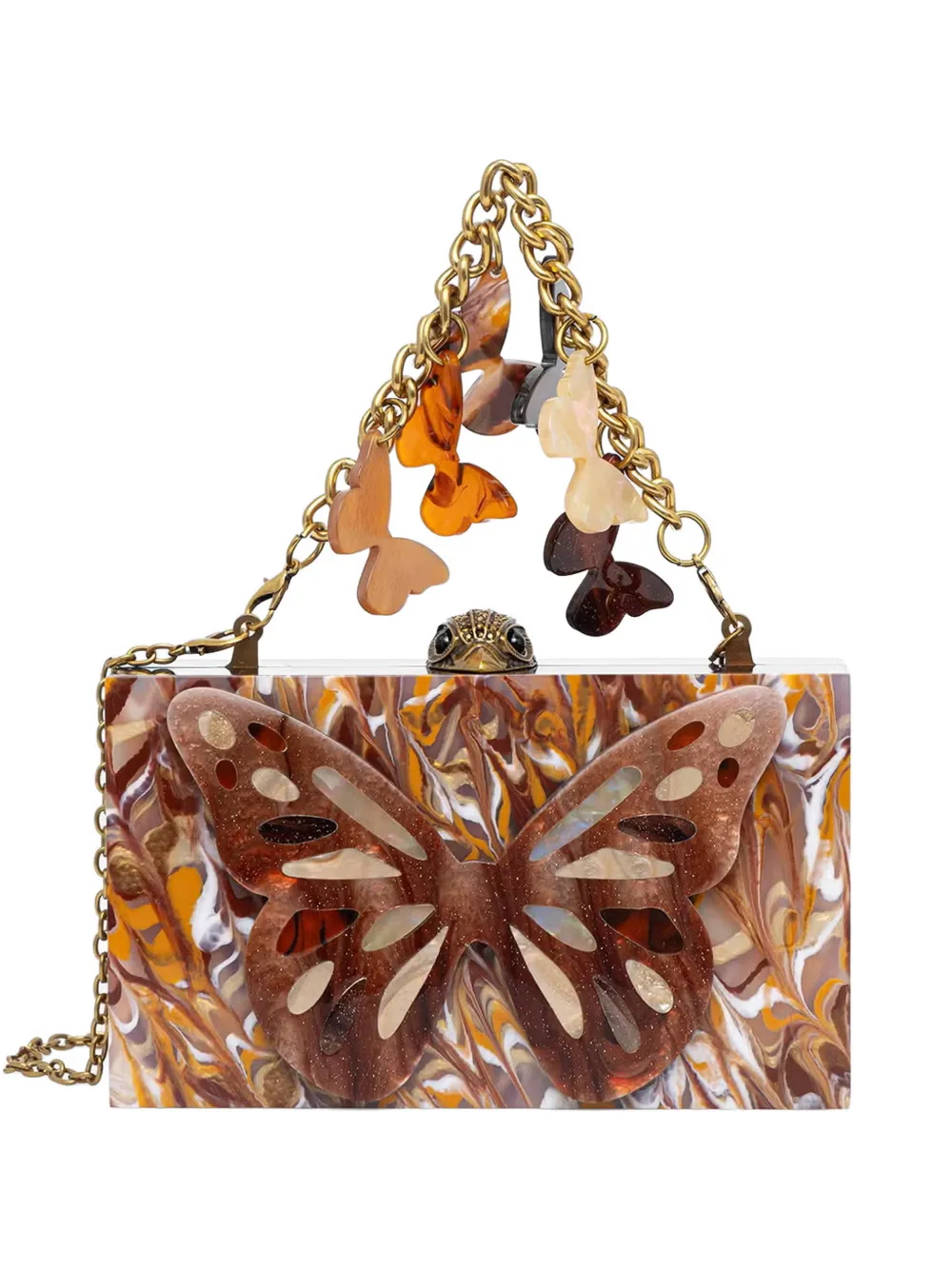 Kurt Geiger London butterfly-embellished marbled clutch bag - Marrone