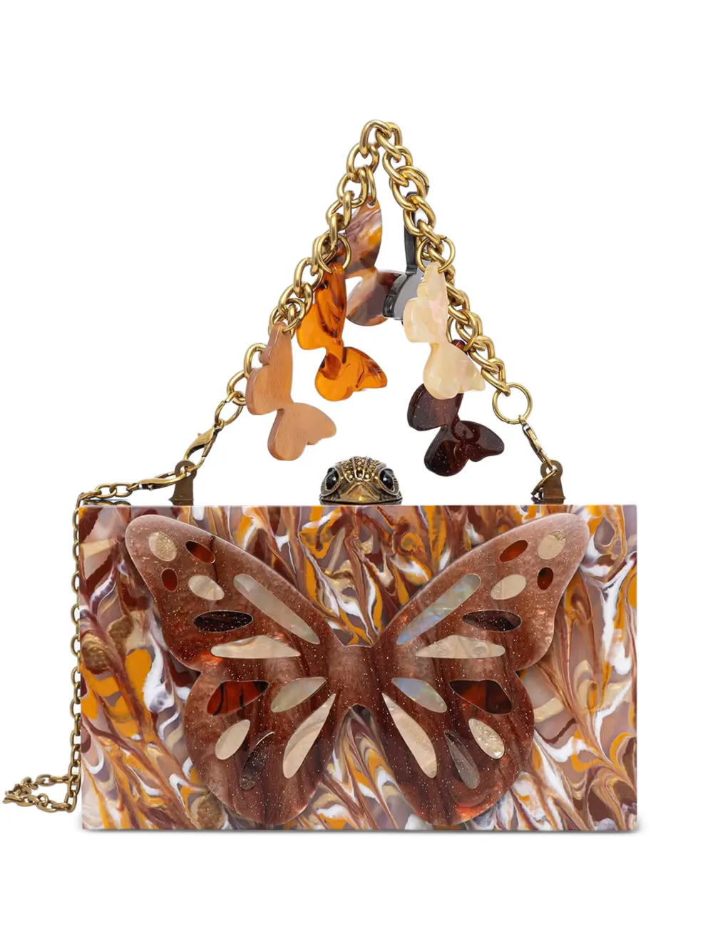 Kurt Geiger London butterfly-embellished marbled clutch bag - Marrone