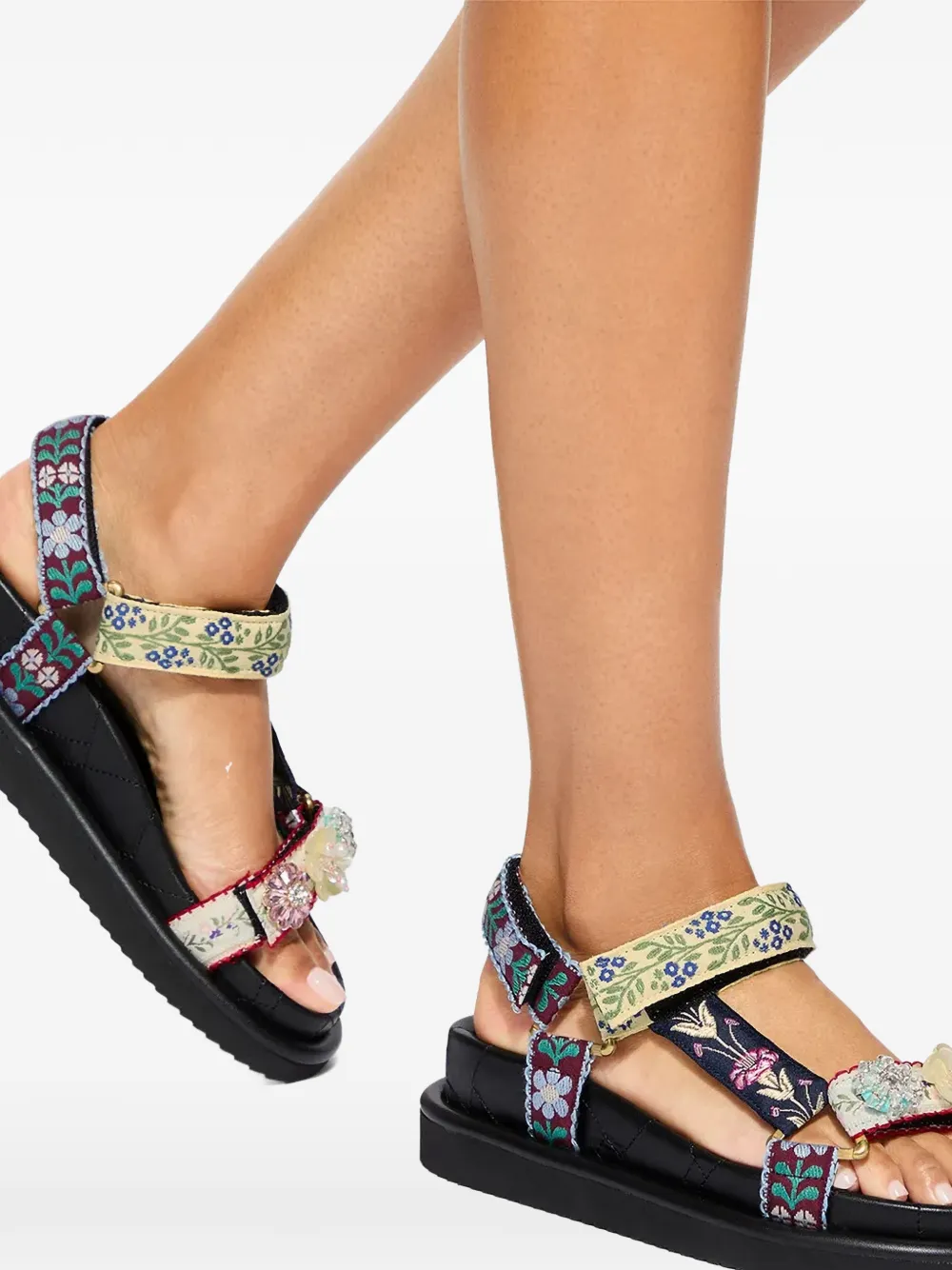 Kurt Geiger London floral-embroidered crystal-embellished sandals Blauw