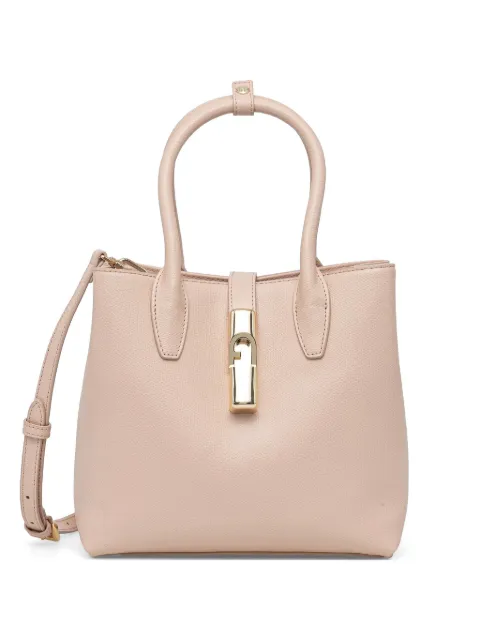 Furla tote i grynet læder med logoplade