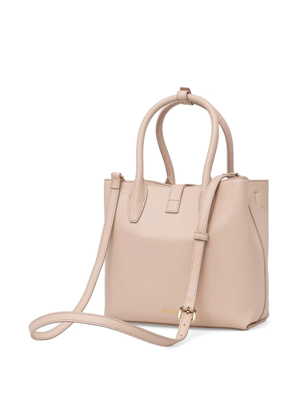 Furla Shopper van bewerkt leer met logo-plakkaat Beige