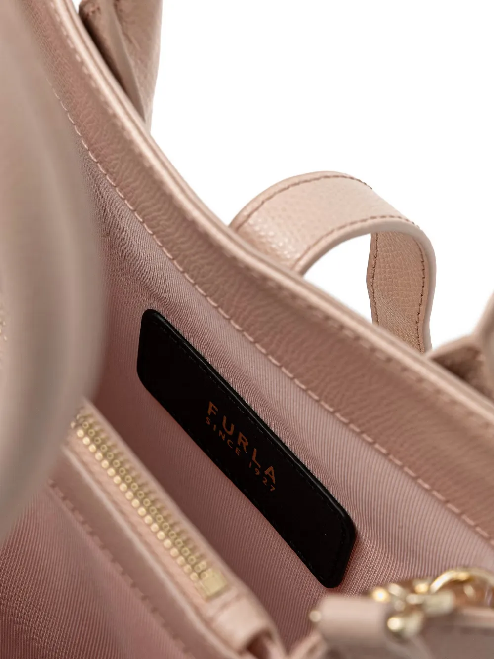 Furla Shopper van bewerkt leer met logo-plakkaat Beige