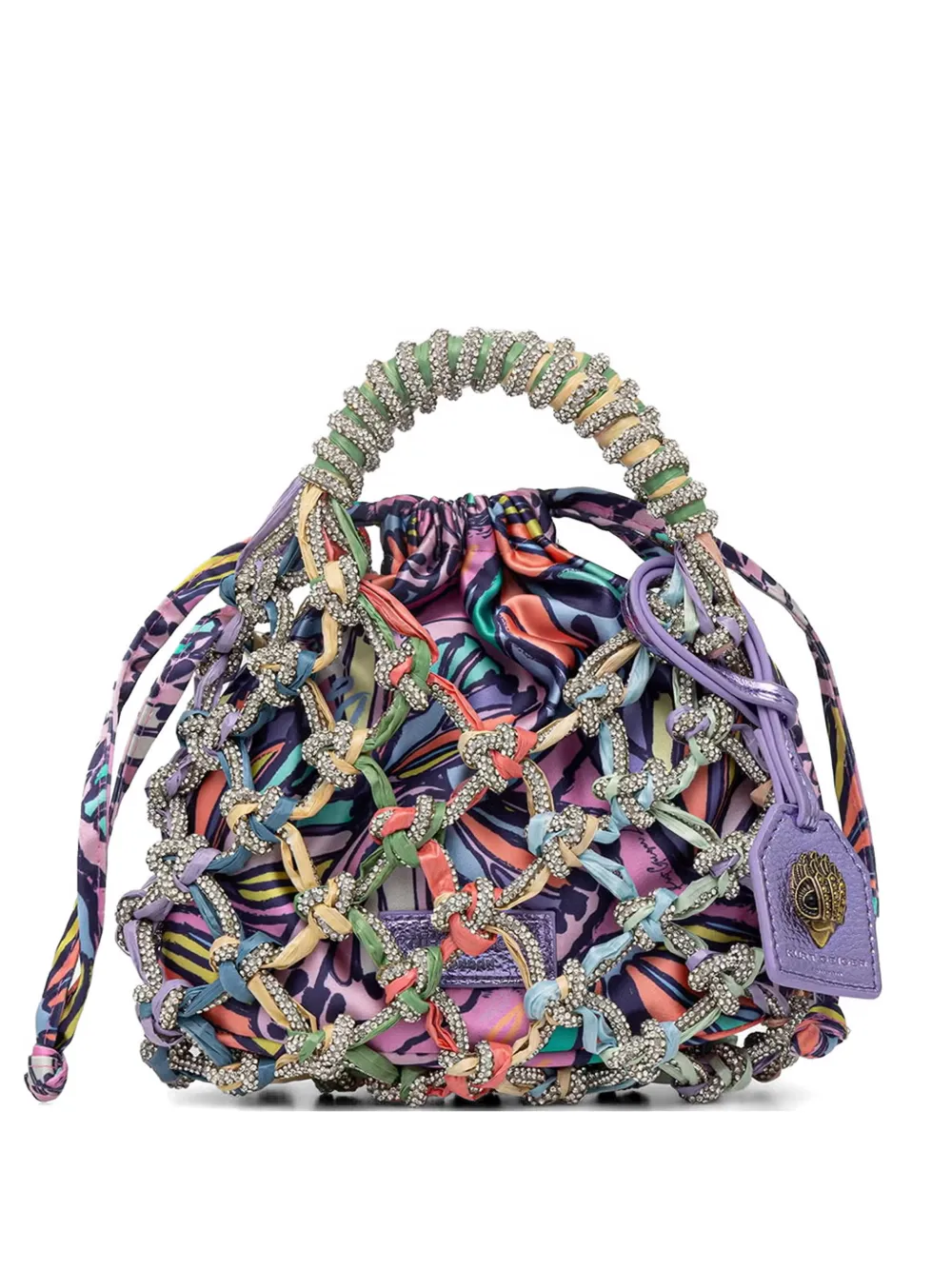 Kurt Geiger London small Macrame crystal-embellished bucket bag - Violett