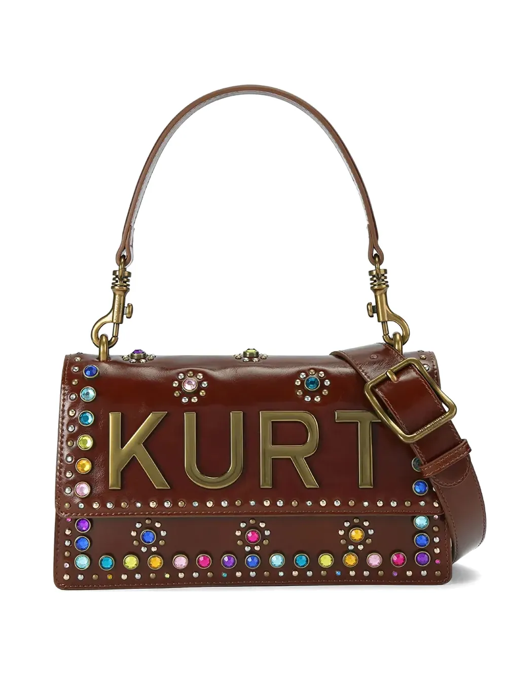 Kurt Geiger London crystal-embellished logo-plaque crossbody bag - Marrone