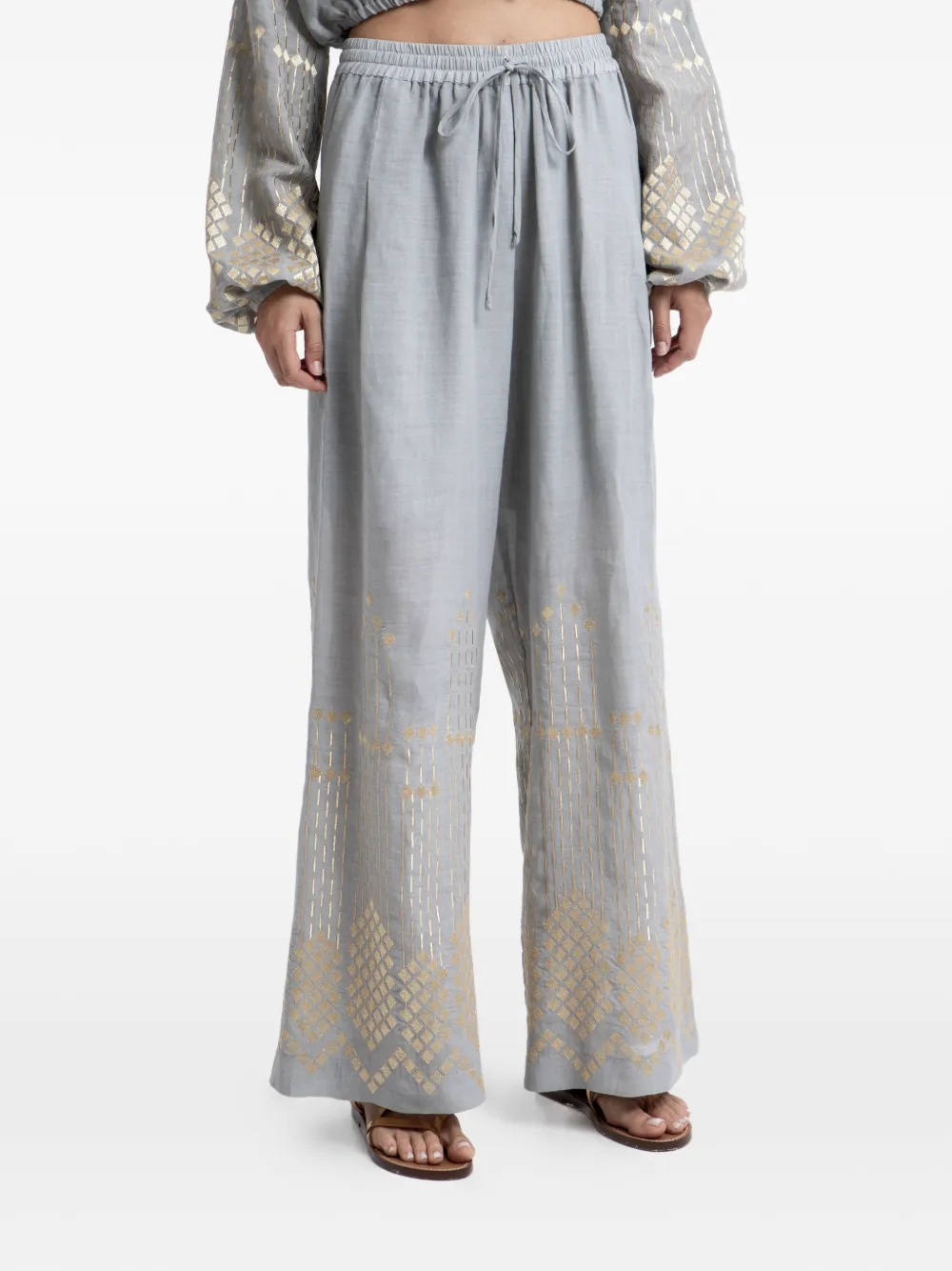 GREEK ARCHAIC KORI embroidered drawstring trousers - Grigio