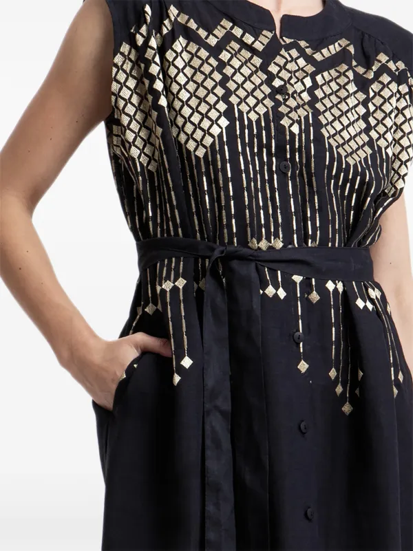 GREEK ARCHAIC KORI Embroidered Belted Dress | Black | FARFETCH