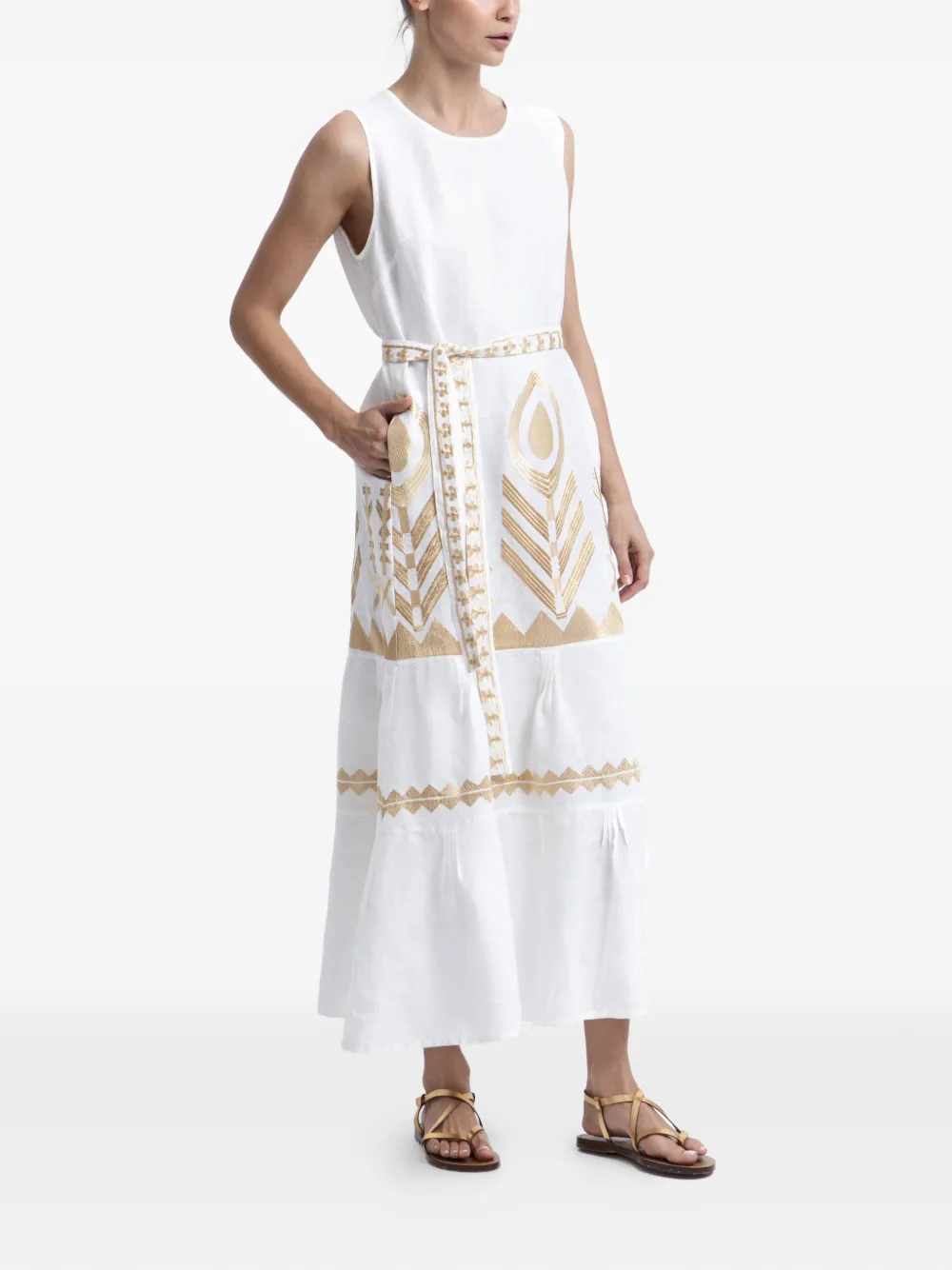 GREEK ARCHAIC KORI embroidered tiered dress - Bianco
