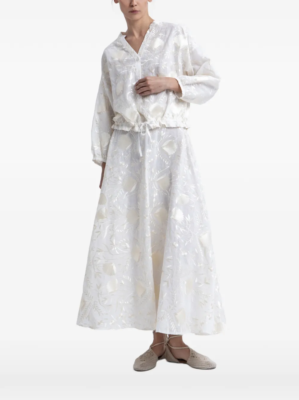 GREEK ARCHAIC KORI embroidered drawstring-hem shirt - Toni neutri