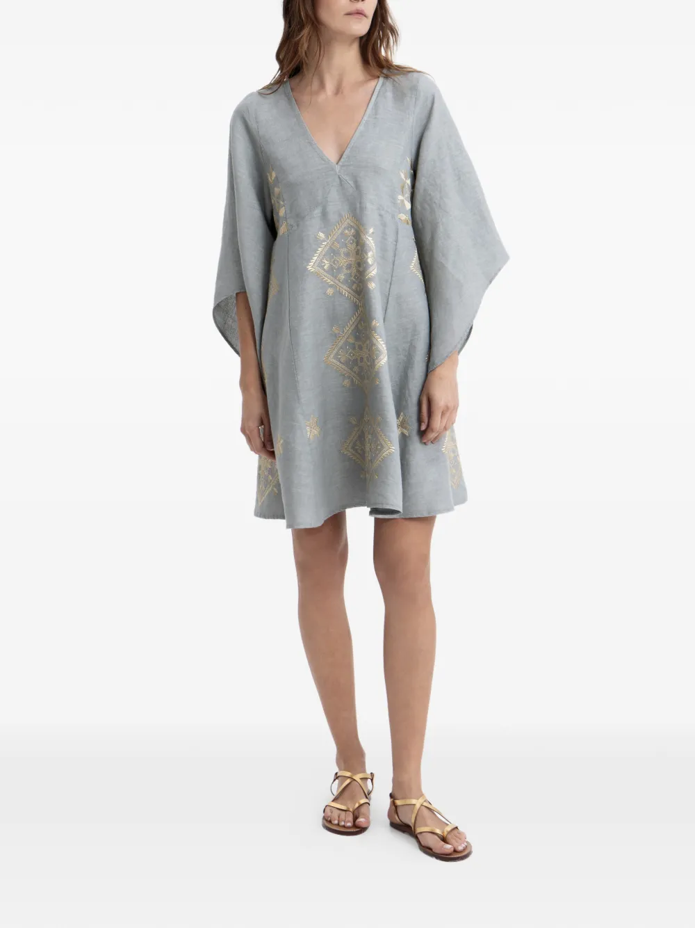 GREEK ARCHAIC KORI embroidered V-neck dress - Grigio