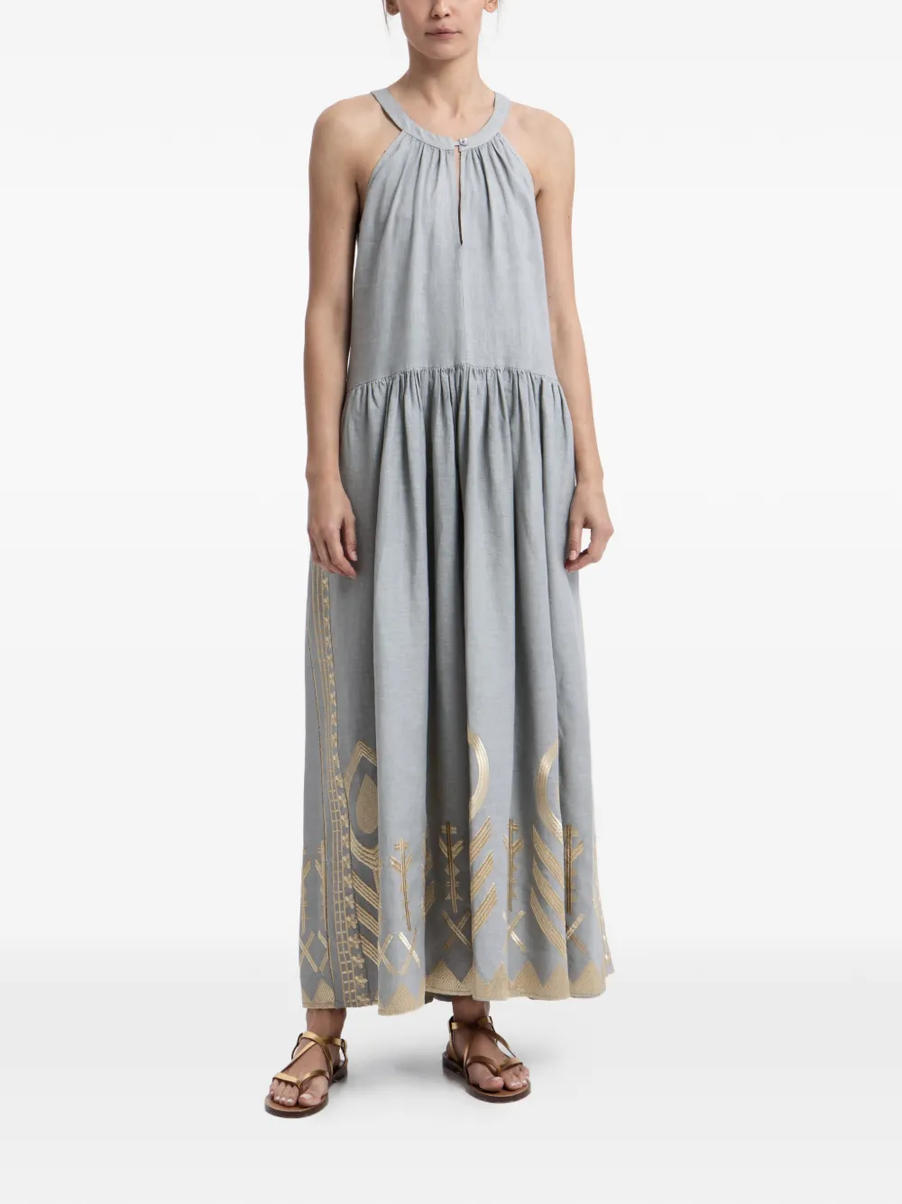 GREEK ARCHAIC KORI embroidered halterneck dress - Grigio
