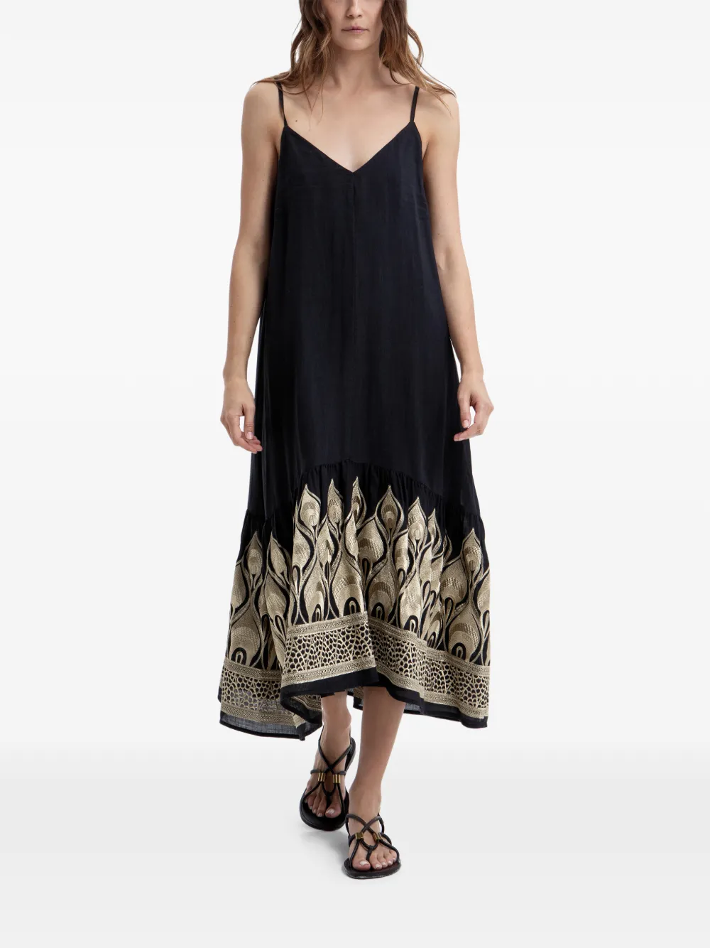 GREEK ARCHAIC KORI embroidered ruffled dress - Black