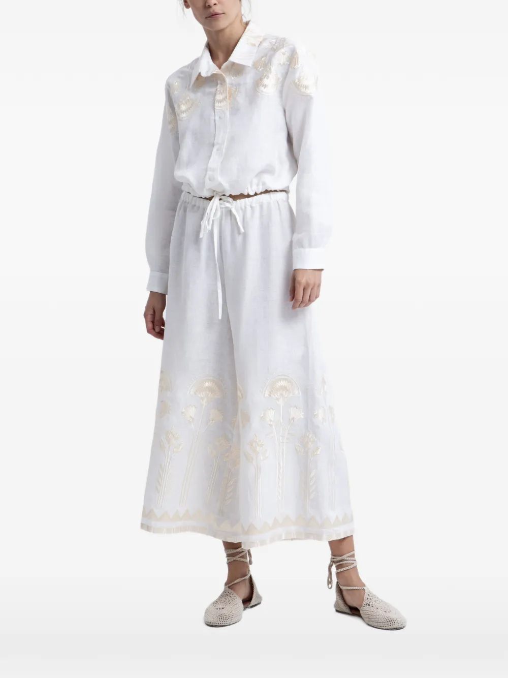 GREEK ARCHAIC KORI embroidered drawstring-waist trousers - Toni neutri
