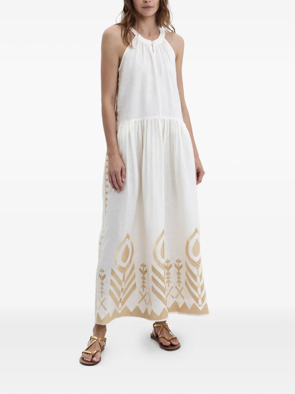 GREEK ARCHAIC KORI embroidered halterneck dress - Toni neutri