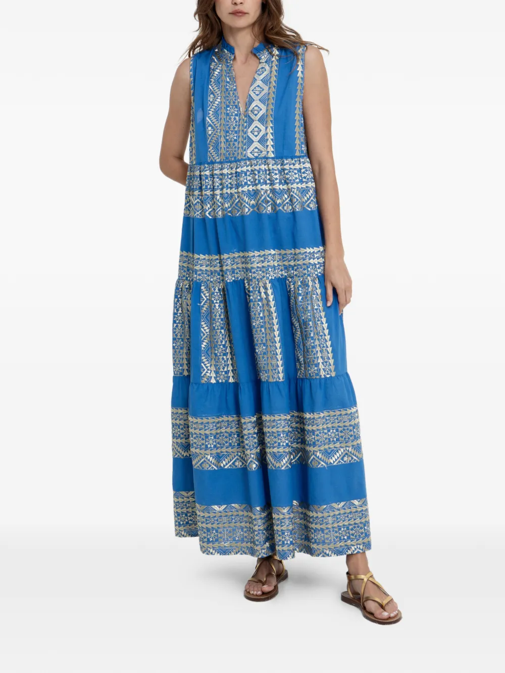 GREEK ARCHAIC KORI embroidered tiered dress - Blu