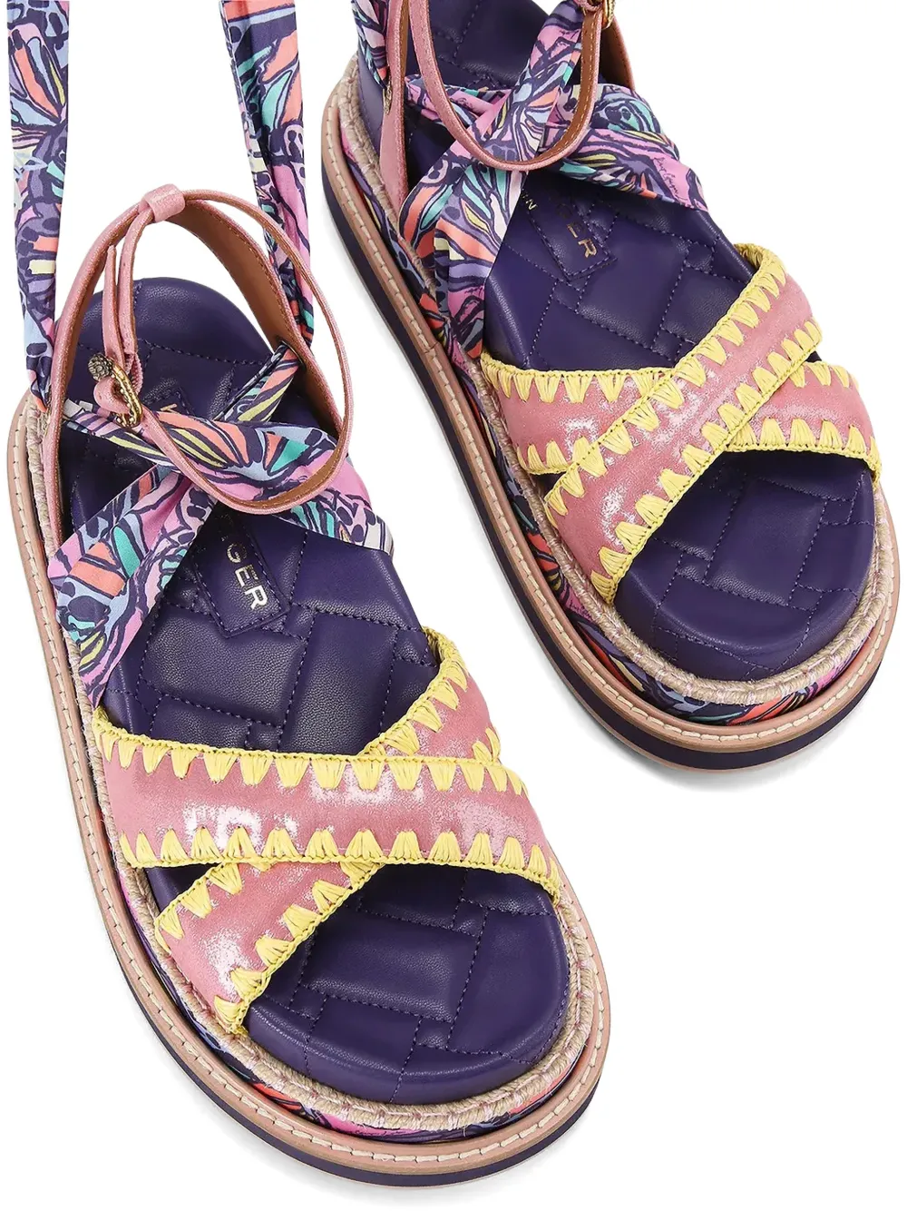 Kurt Geiger London Orson butterfly-print wrap-around sandals Roze