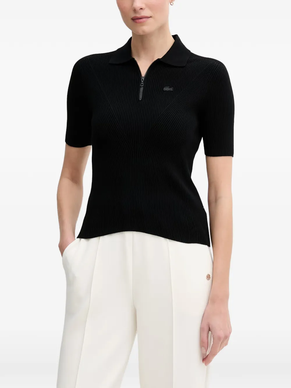 Lacoste Polo a coste con zip - Nero