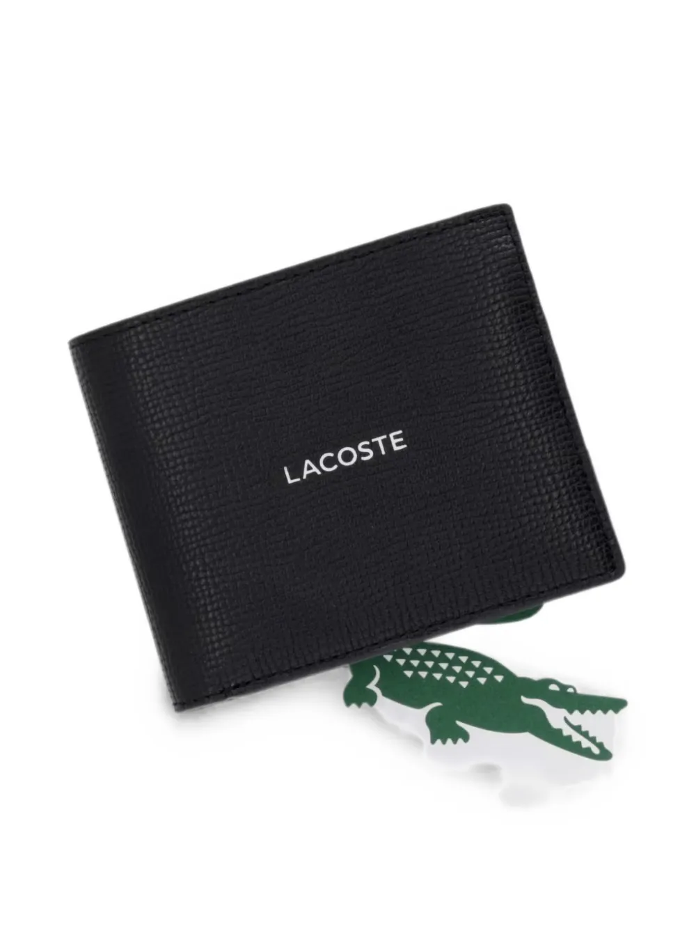 Lacoste Medium Ossian leren portemonnee met logo-print en textuur Zwart