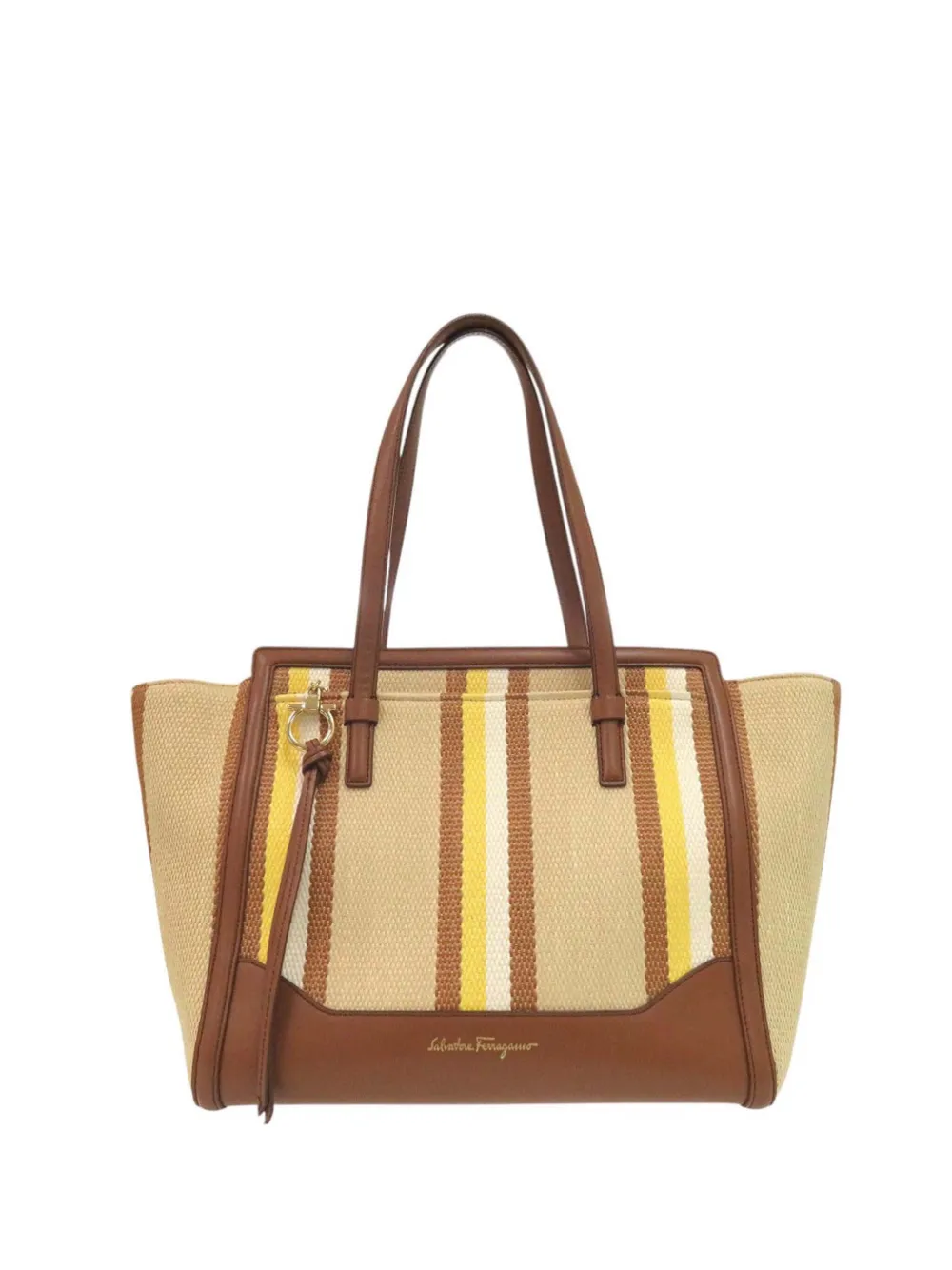 Ferragamo Pre-Owned 2000-2010 Medium Striped Canvas and Leather Amy tote bag - Toni neutri