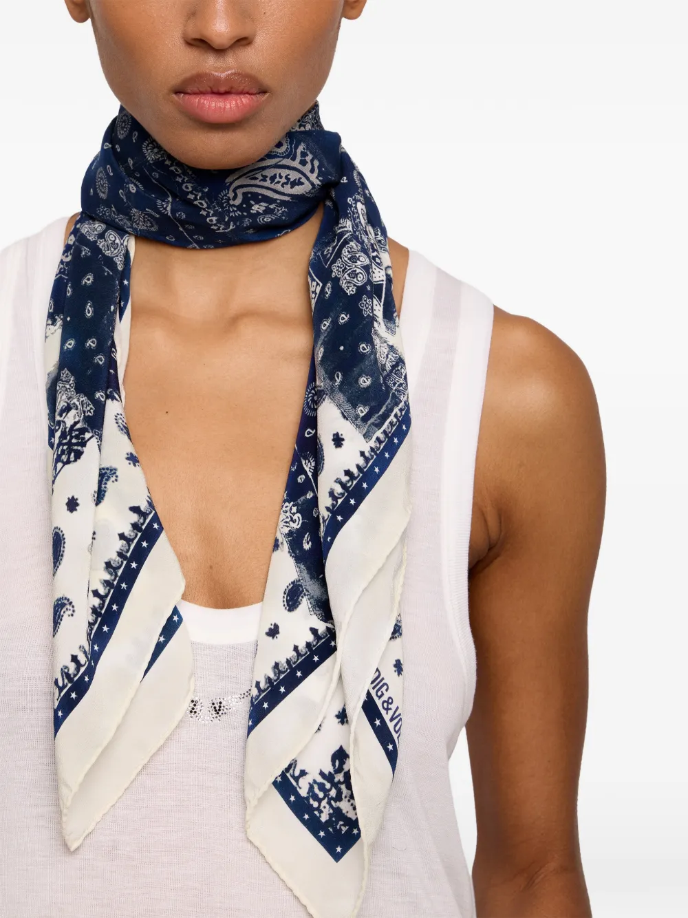 Zadig&Voltaire Blondie 85 denim bandana sjaal Blauw