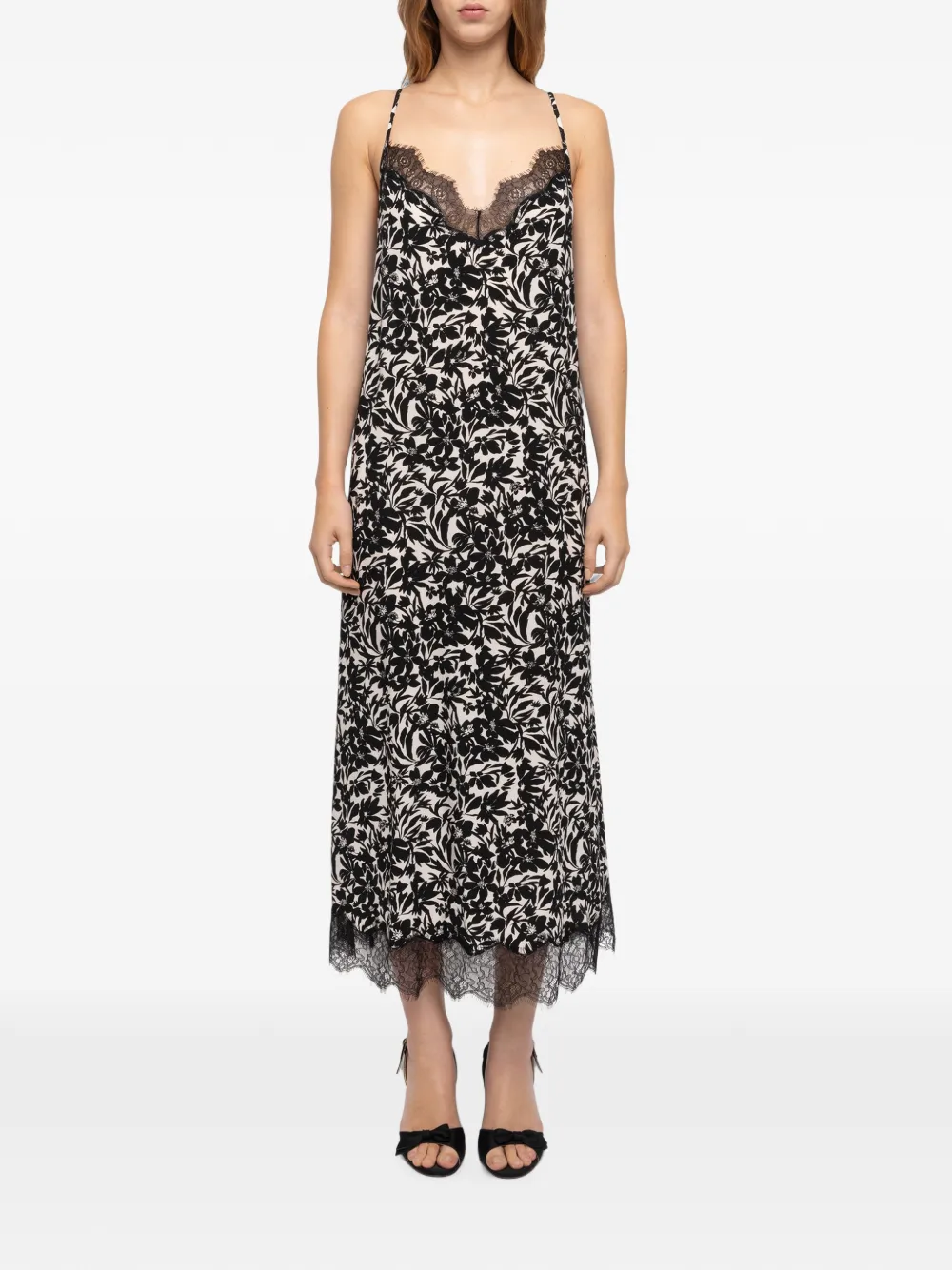 Zadig&Voltaire Respa midi-jurk met Soft Night Flowers-print Zwart