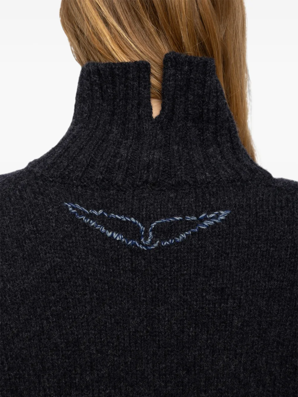 Zadig&Voltaire Bleeza wollen trui met geborduurd logo en hoge hals Grijs