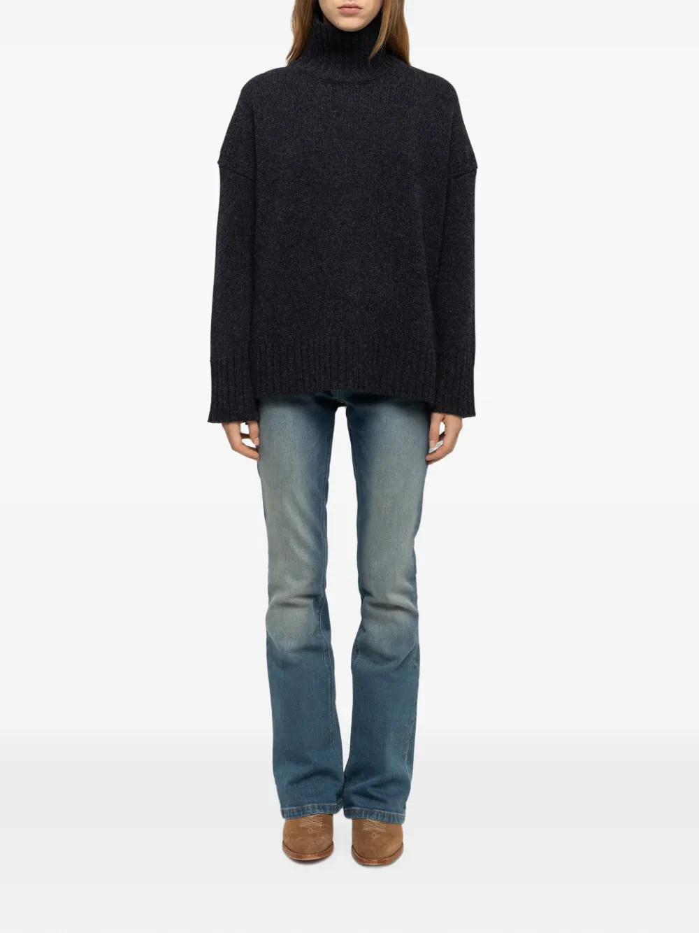 Zadig&Voltaire Bleeza wollen trui met geborduurd logo en hoge hals Grijs