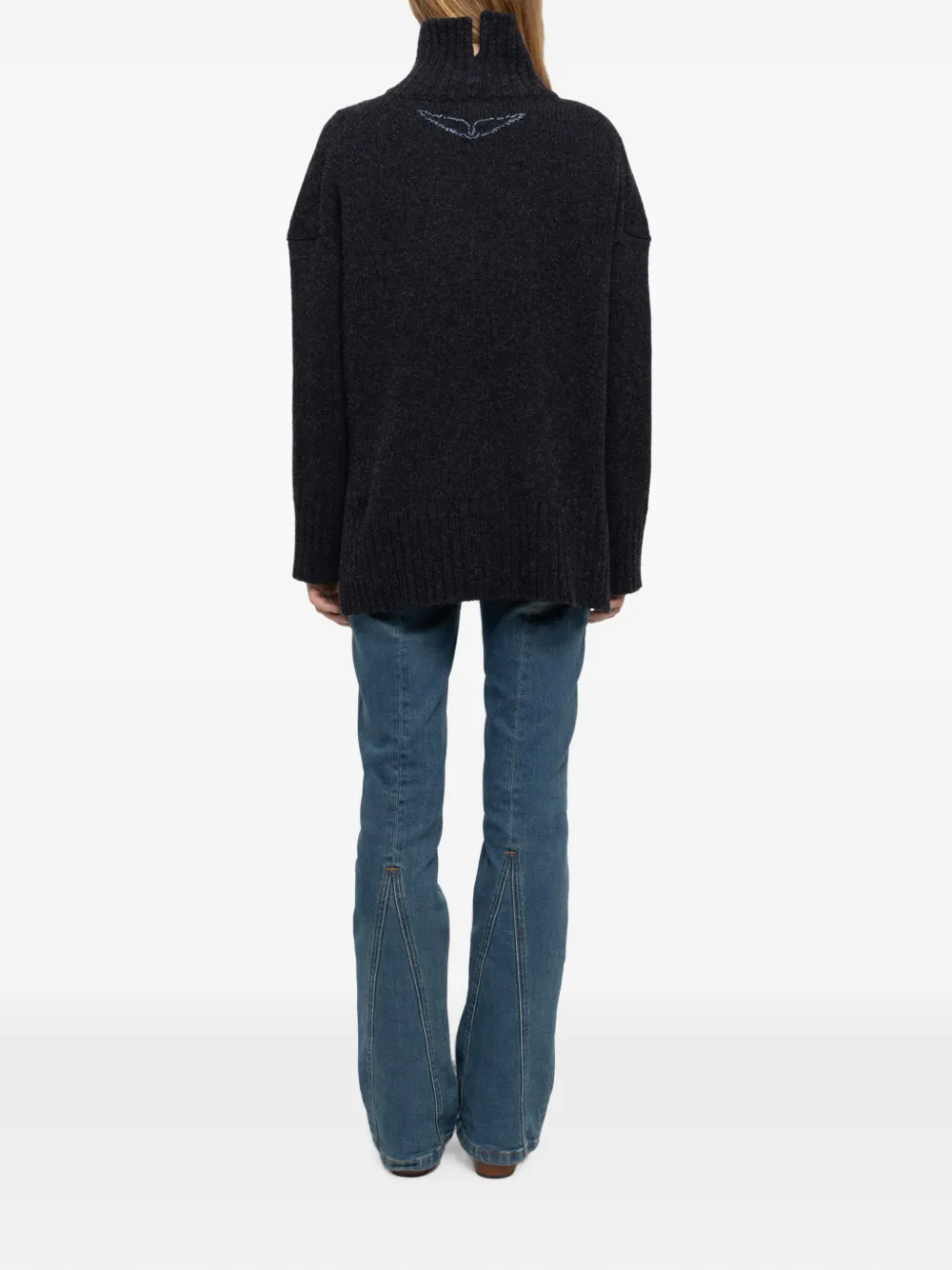Zadig&Voltaire Bleeza wollen trui met geborduurd logo en hoge hals Grijs
