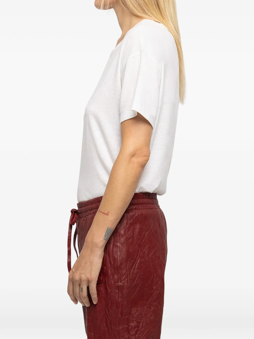 Zadig&Voltaire Pocha leren broek met gekreukt effect Rood