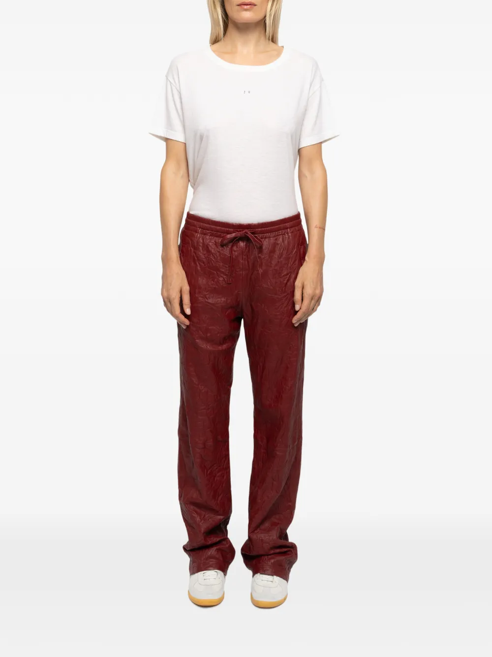 Zadig&Voltaire Pocha leren broek met gekreukt effect Rood
