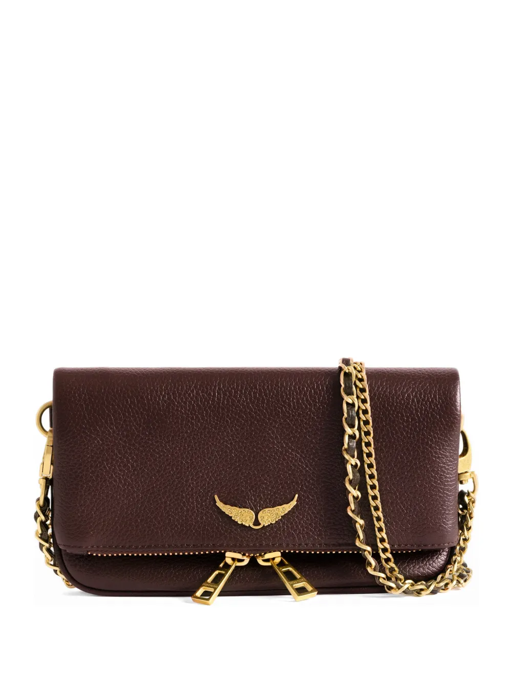 Zadig & Voltaire Mini Rock Grained Leather Clutch Bag In Purple