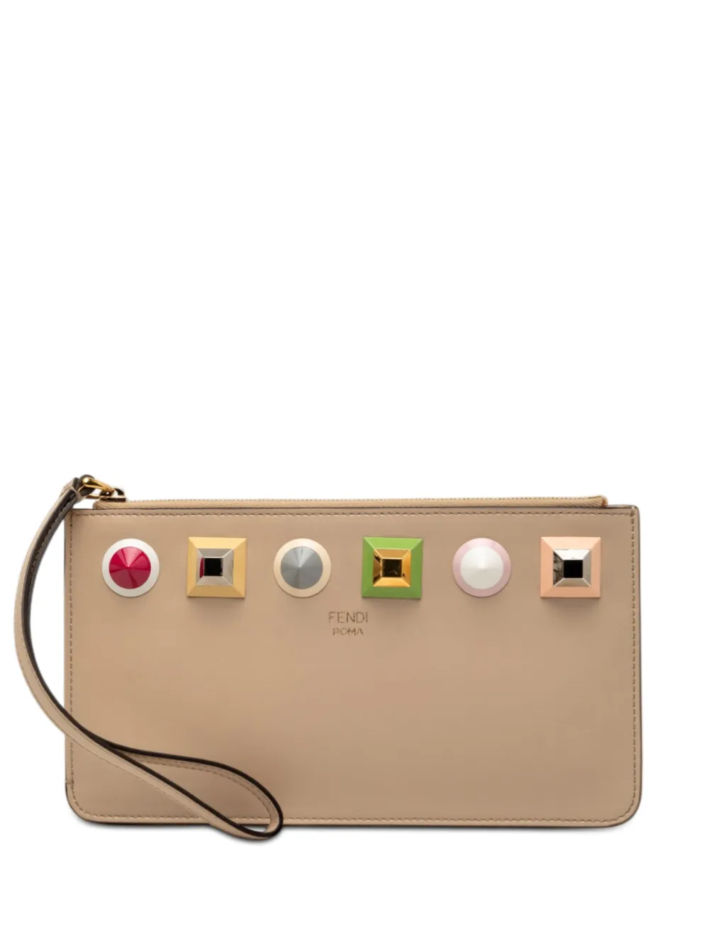 Fendi Pre-Owned 2010-2025 Studded Leather Slim Wristlet clutch bag - Toni neutri