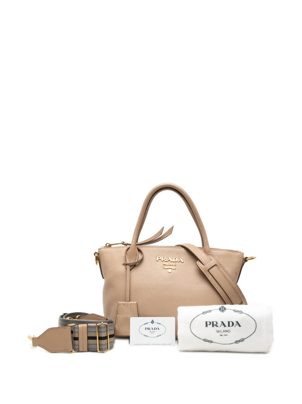 Prada Pre-Owned 2013-2026 Vitello Daino Zip Top Satchel | Neutrals
