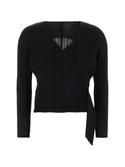 Pleats Please Issey Miyake — Facade pleated V-neck cardigan