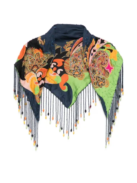 ETRO silk scarf with placed print and bead-adorned fringing