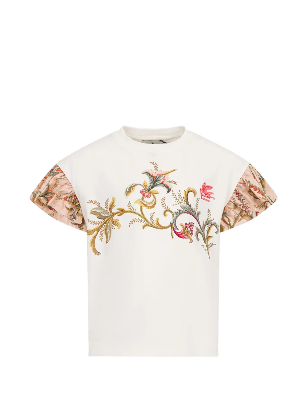 ETRO KIDS floral-print ruffled t-shirt - Toni neutri