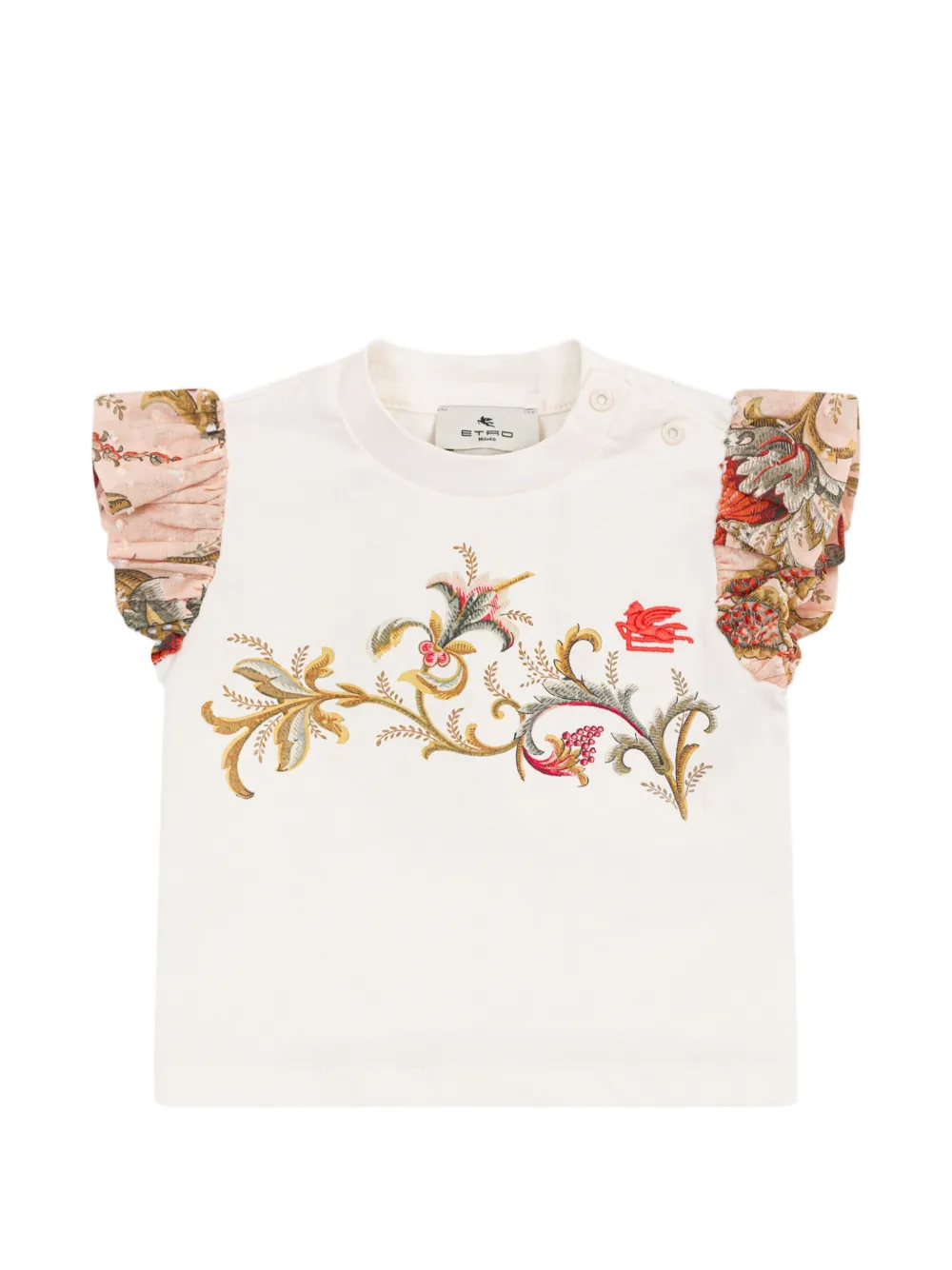 ETRO KIDS floral-print ruffled t-shirt - Toni neutri
