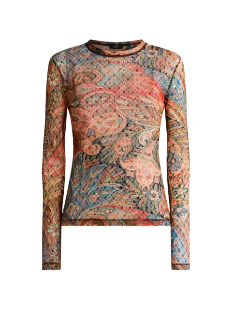ETRO langærmet top i tyl med paisleytryk