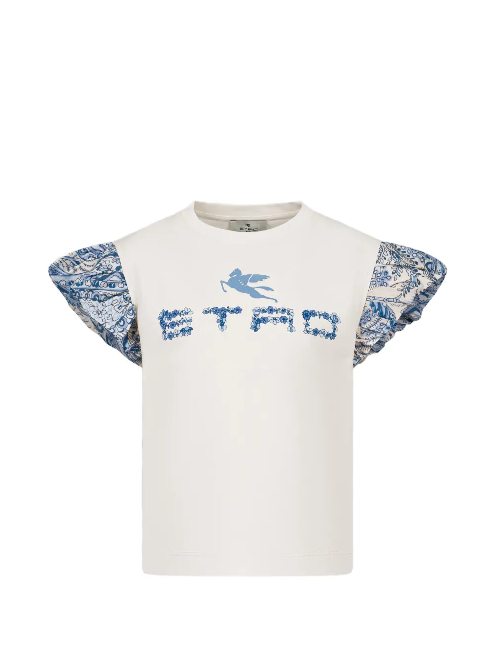 ETRO KIDS ruffled floral-print t-shirt - Toni neutri