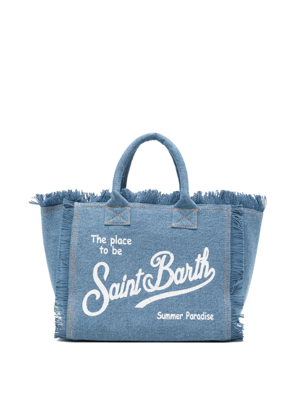 MC2 Saint Barth Kids Colette frayed logo-print tote bag - Blu