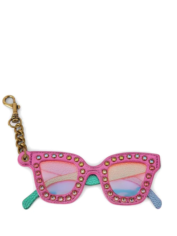 Kurt Geiger Pink Jeweled Cat Eye Sunglasses Keychain Bag Charm POM POM EAGLE SUNGL CHARM Pink Raffia Eagle Sunglasses Charm  main image 3