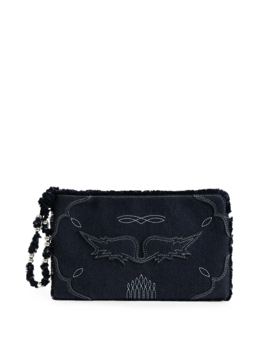 Zadig&Voltaire embroidered frayed travel pouch - Blau