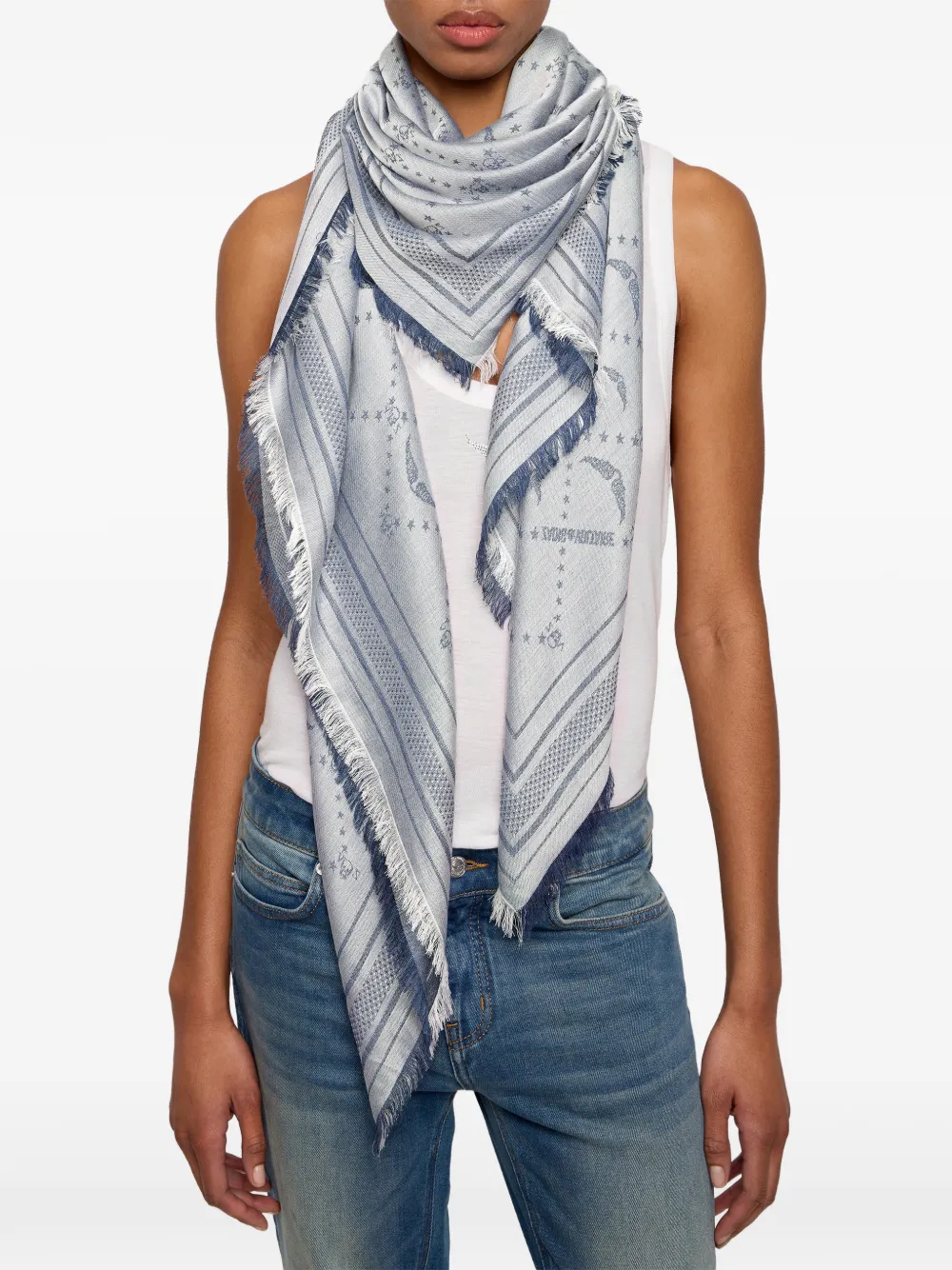 Zadig&Voltaire Liz denim sjaal met monogram Blauw