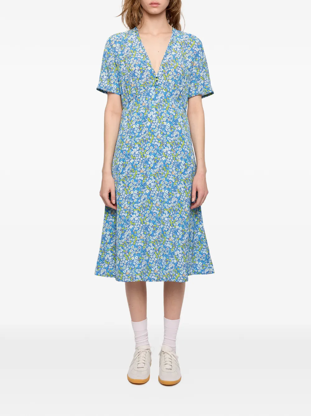 Zadig&Voltaire Rhodral midi-jurk met bloemen-print en V-hals Blauw