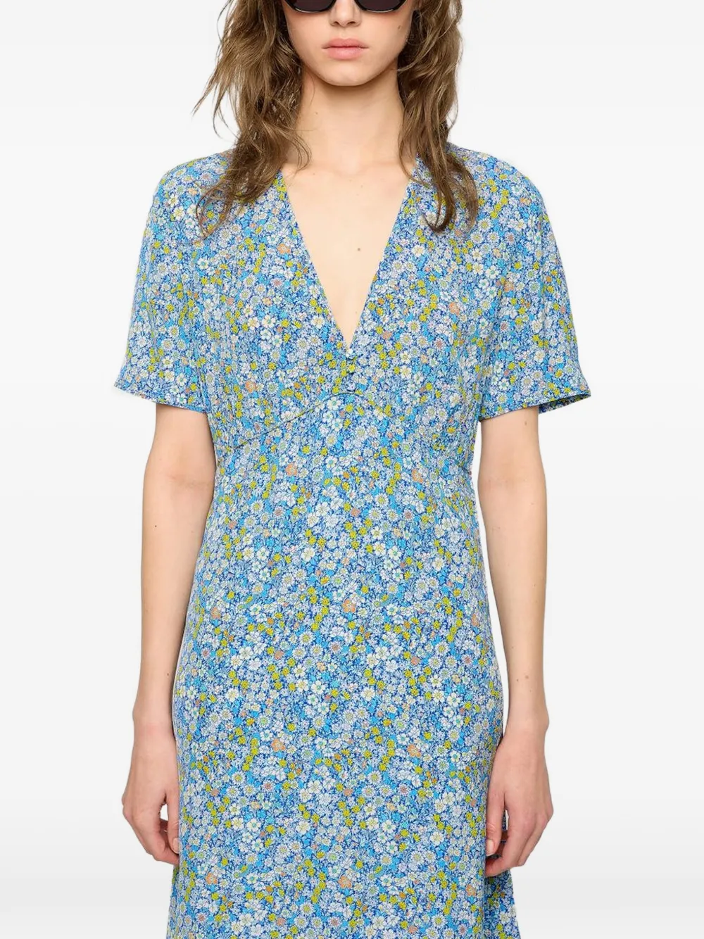 Zadig&Voltaire Rhodral midi-jurk met bloemen-print en V-hals Blauw