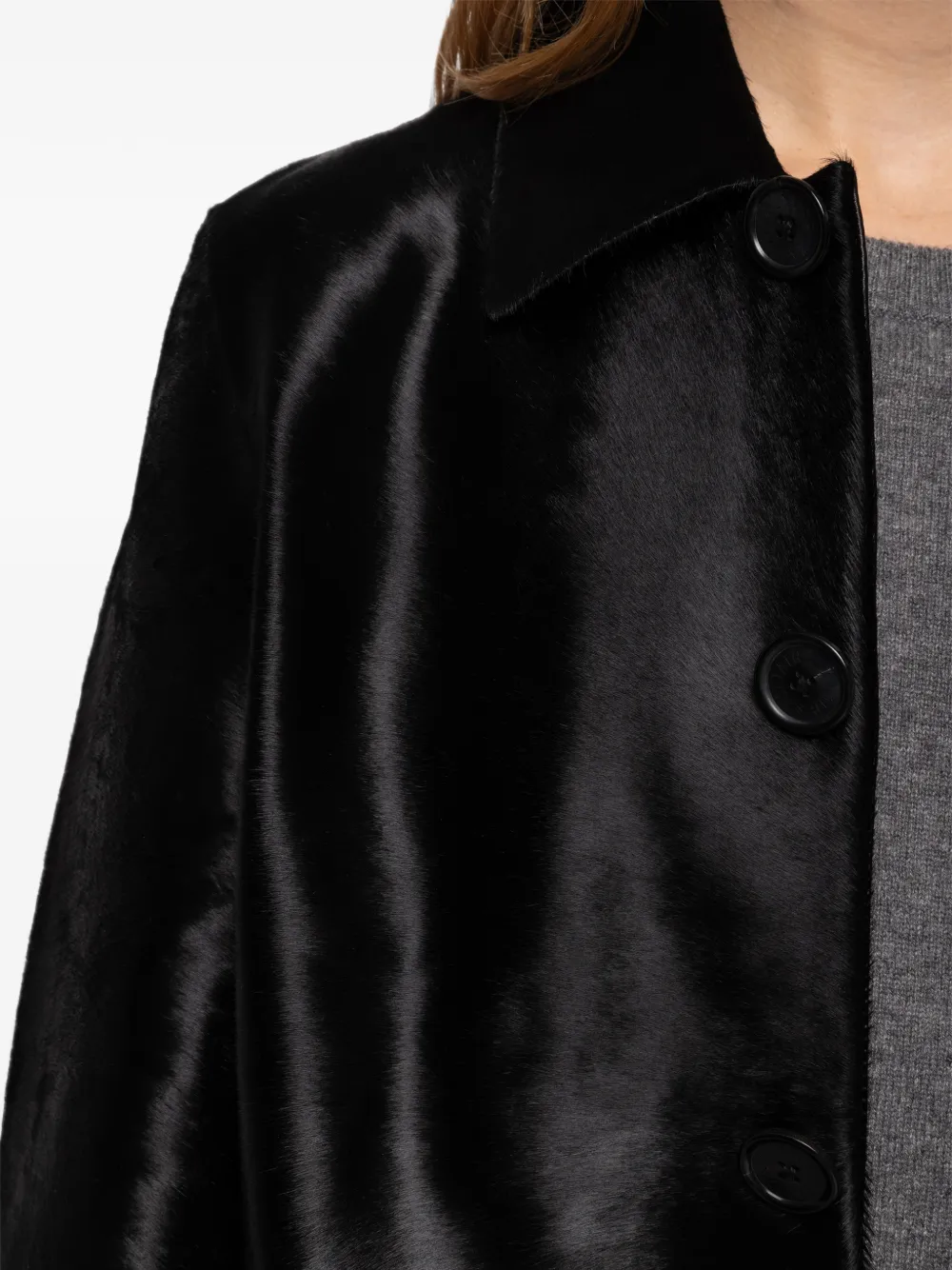Zadig&Voltaire Lessa cropped leren jack met pony-effect en knopen Zwart